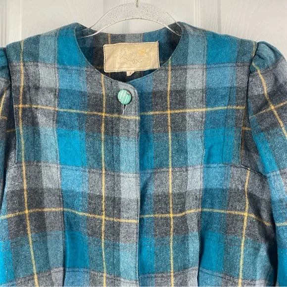 Vintage Mei Lung Meirong Wool Plaid Jacket Button-Up Blazer - Picture 2 of 7